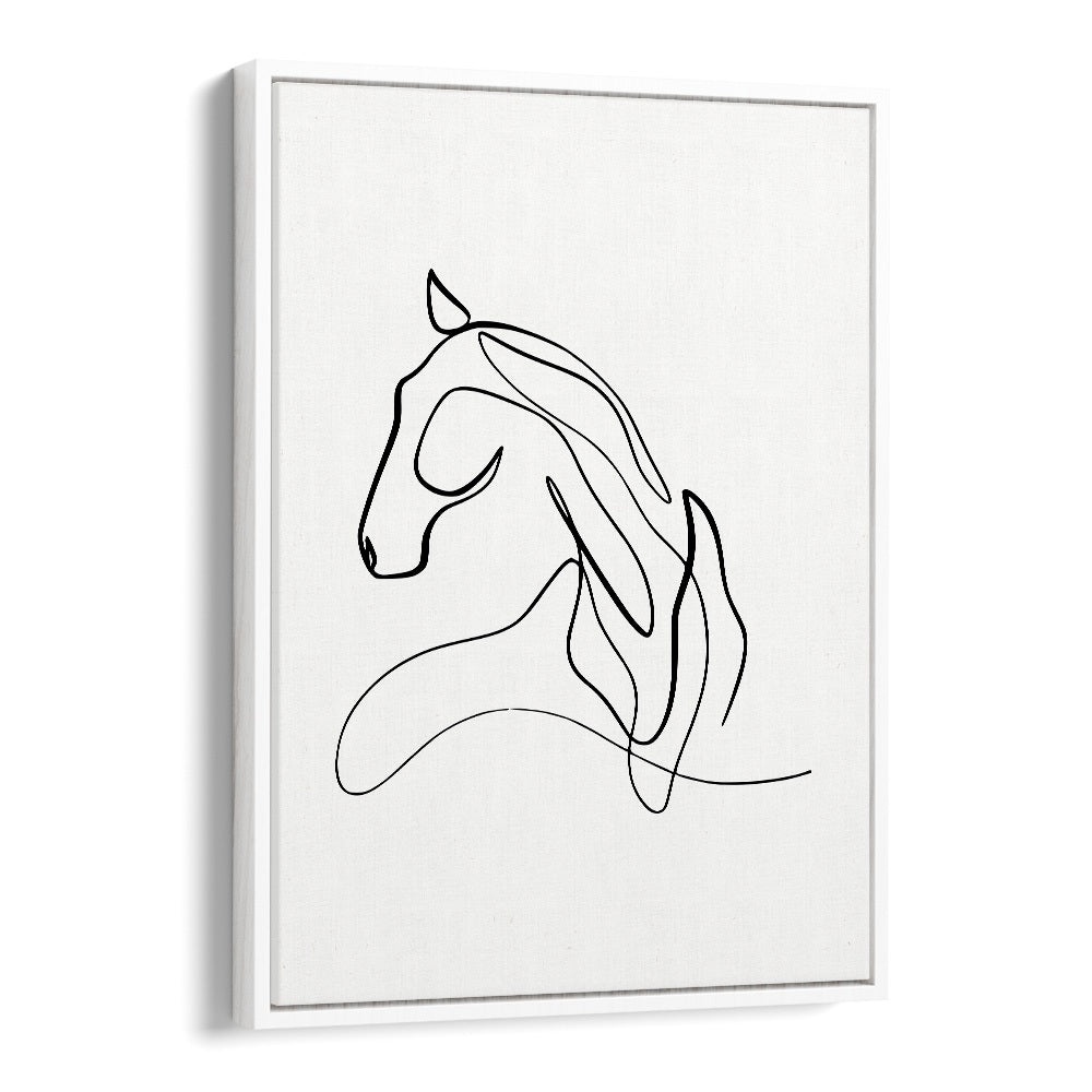 Horse At Rest Line Art Artwork in White Floater Frame