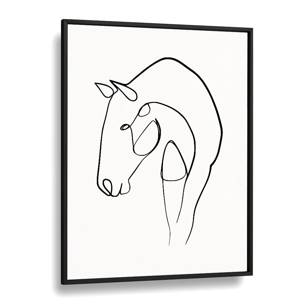 Horse Stable Line Art Artwork in Black Plain Frame