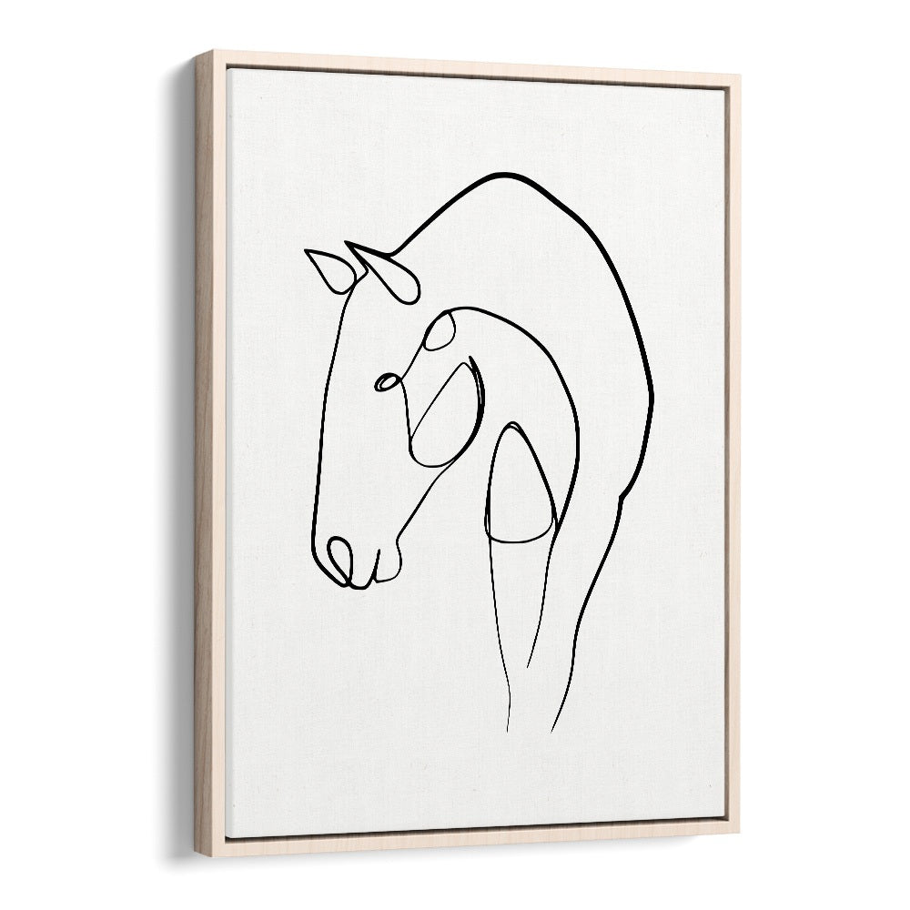 Horse Stable Line Art Artwork in Oak Wood Floater Frame