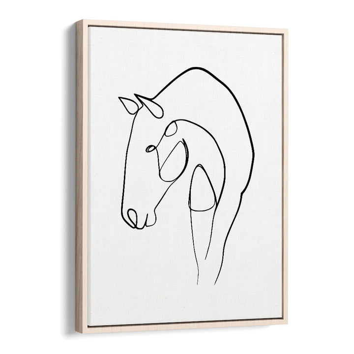 Horse Stable Line Art Artwork in Oak Wood Floater Frame