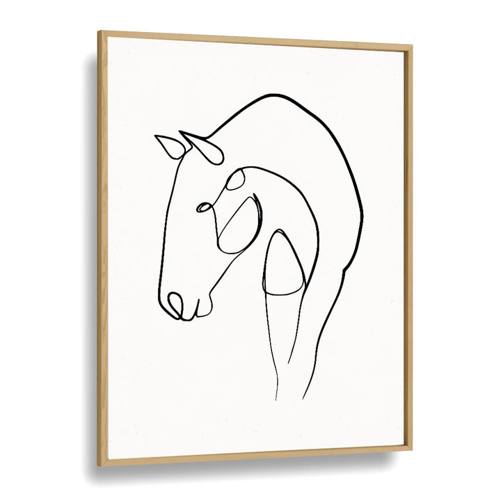 Horse Stable Line Art Artwork in Oak Wood Plain Frame