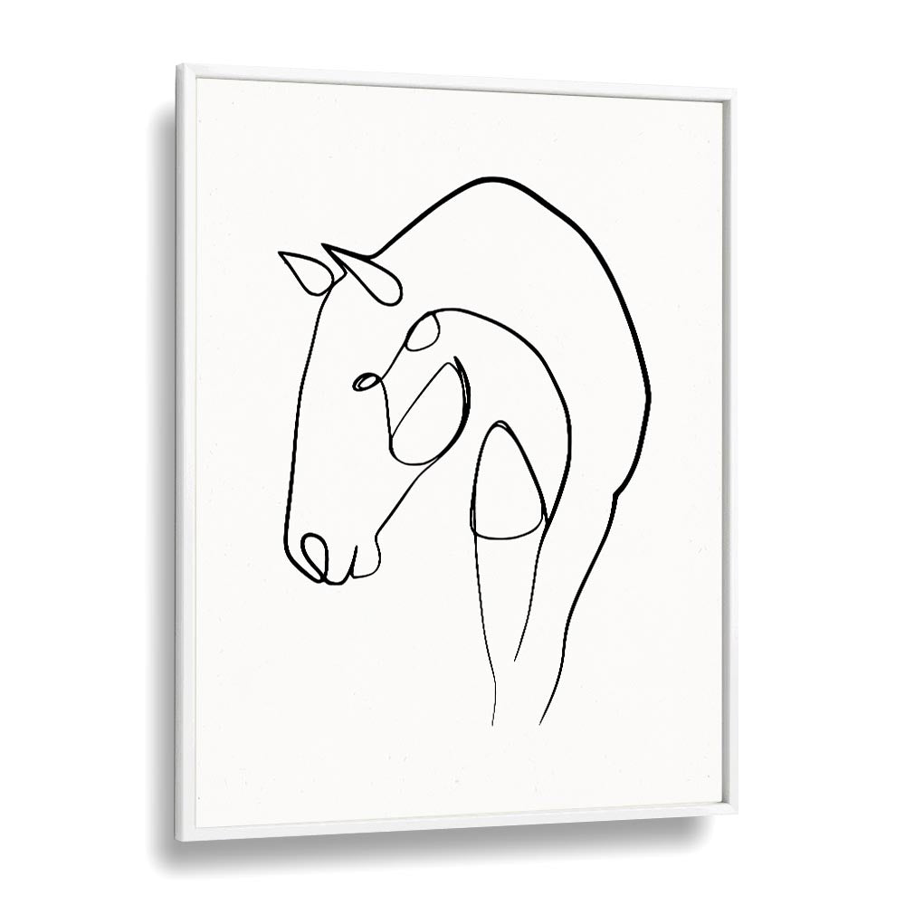 Horse Stable Line Art Artwork in White Plain Frame