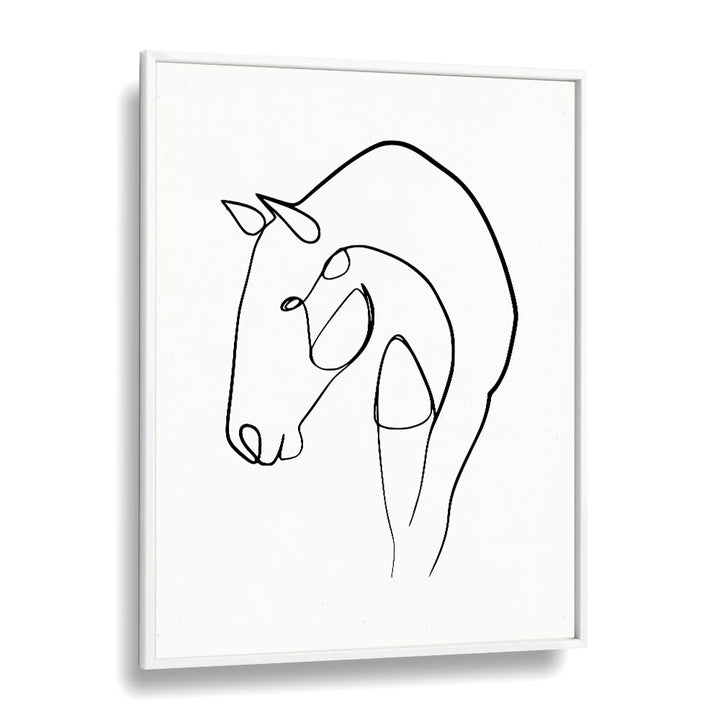 Horse Stable Line Art Artwork in White Plain Frame