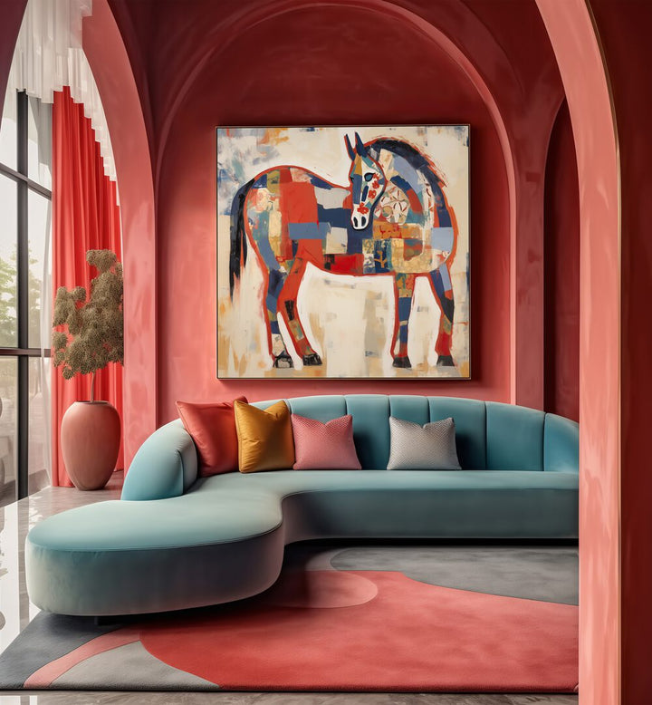 HORSE IN PATCHWORK , ANIMAL PAINTINGS