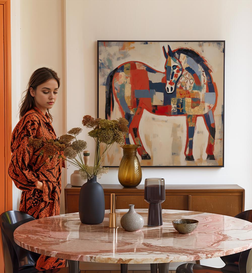HORSE IN PATCHWORK , ANIMAL PAINTINGS