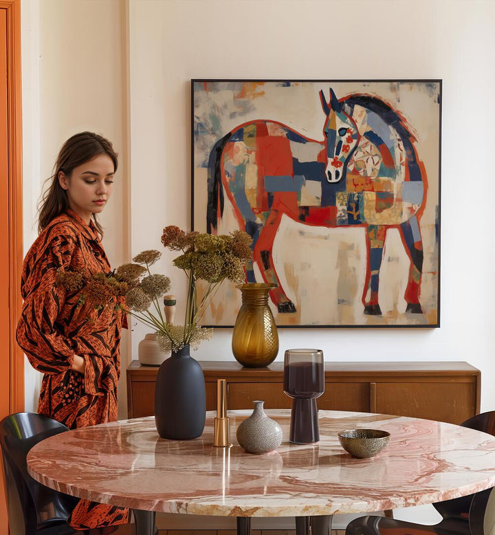 HORSE IN PATCHWORK , ANIMAL PAINTINGS