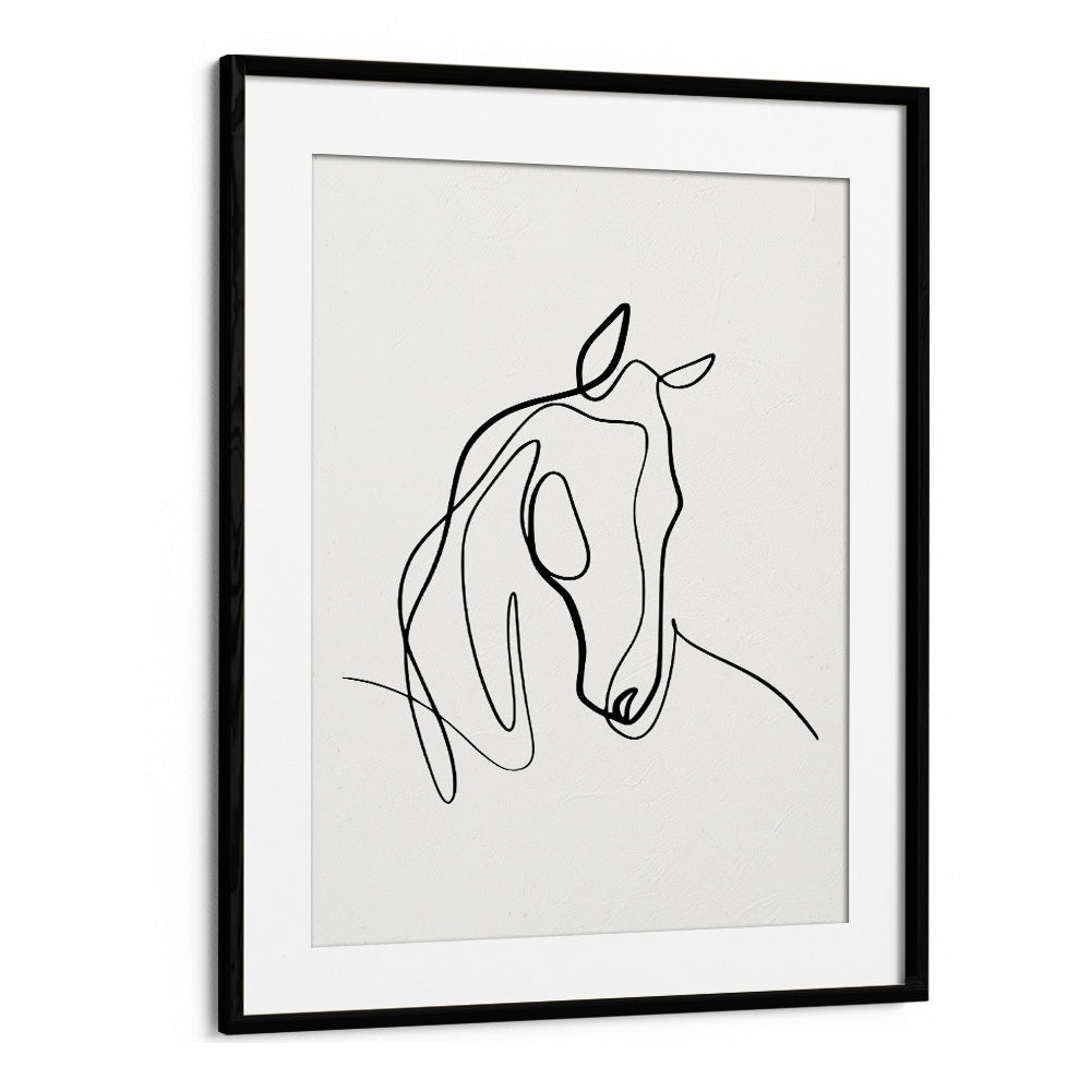 Horsing Around Line Art Artwork in Black Frame With Mount