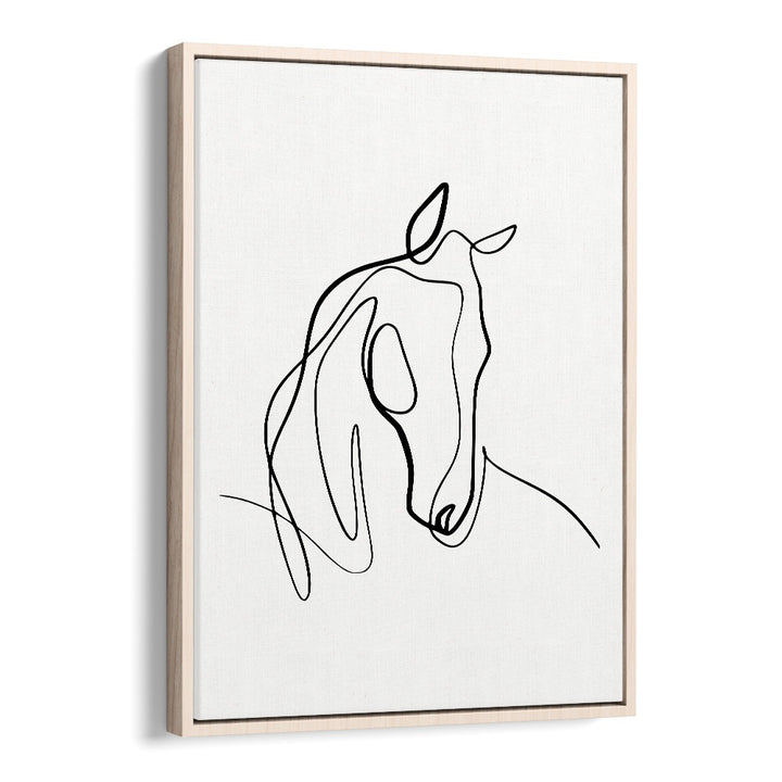 Horsing Around Line Art Artwork in Oak Wood Floater Frame