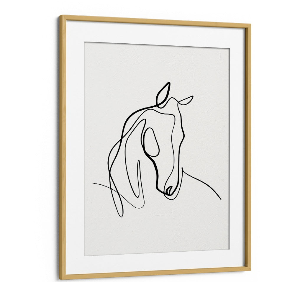 Horsing Around Line Art Artwork in Oak Wood Frame With Mount