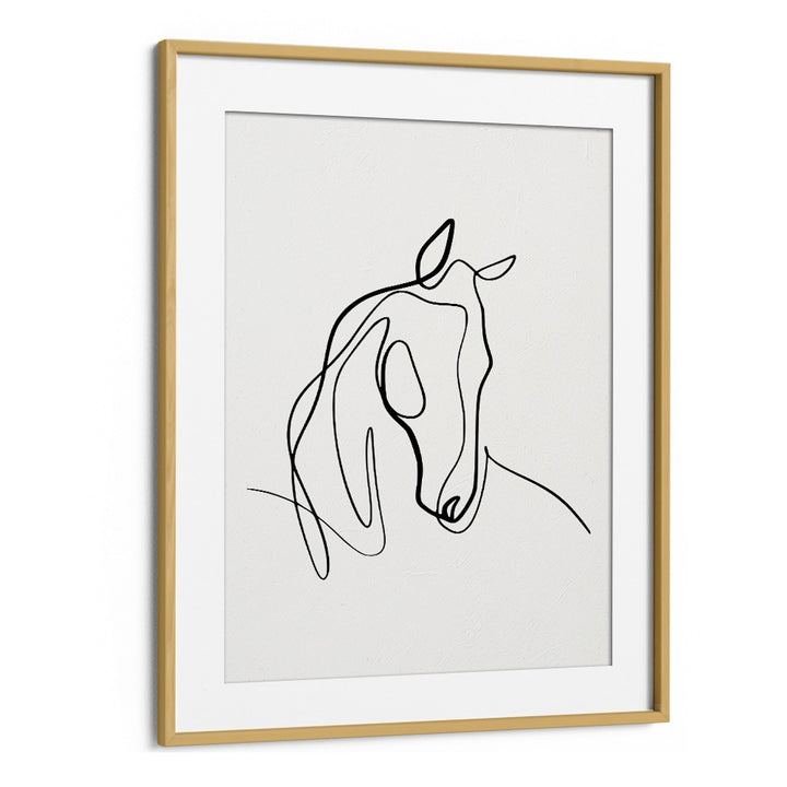 Horsing Around Line Art Artwork in Oak Wood Frame With Mount