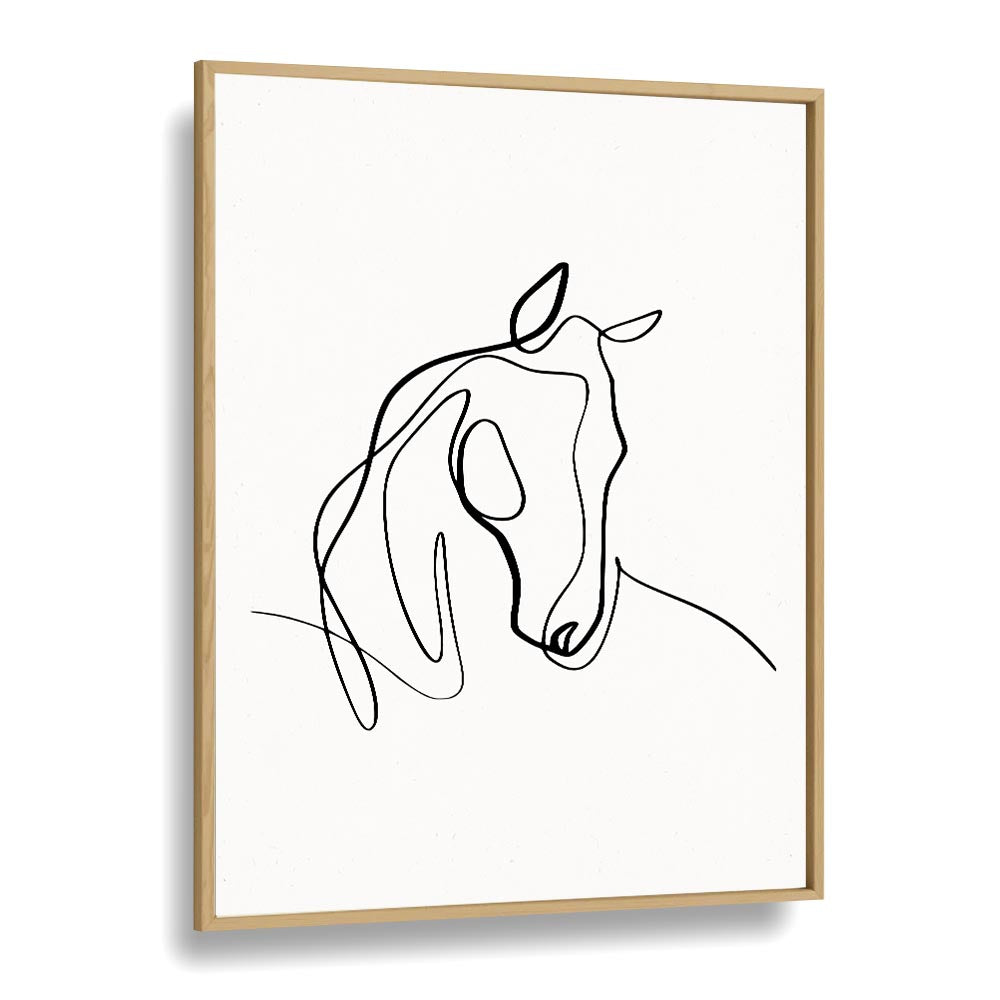 Horsing Around Line Art Artwork in Oak Wood Plain Frame