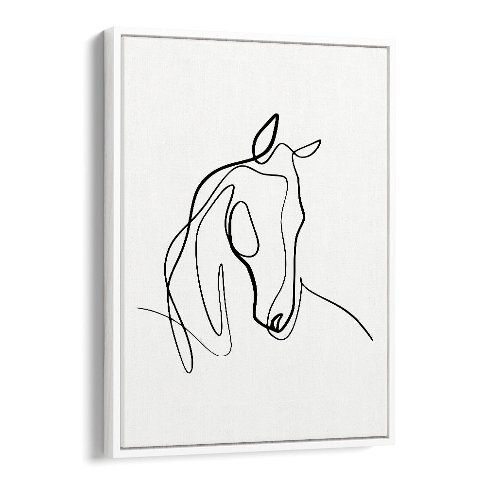 Horsing Around Line Art Artwork in White Floater Frame