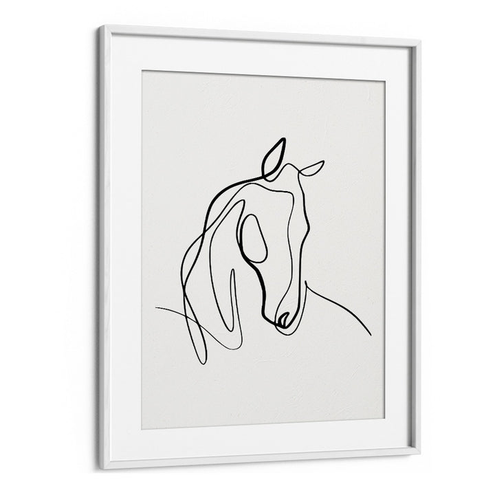 Horsing Around Line Art Artwork in White Frame With Mount