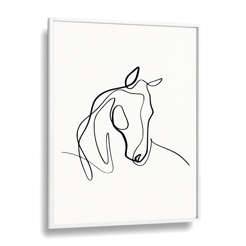 Horsing Around Line Art Artwork in White Plain Frame