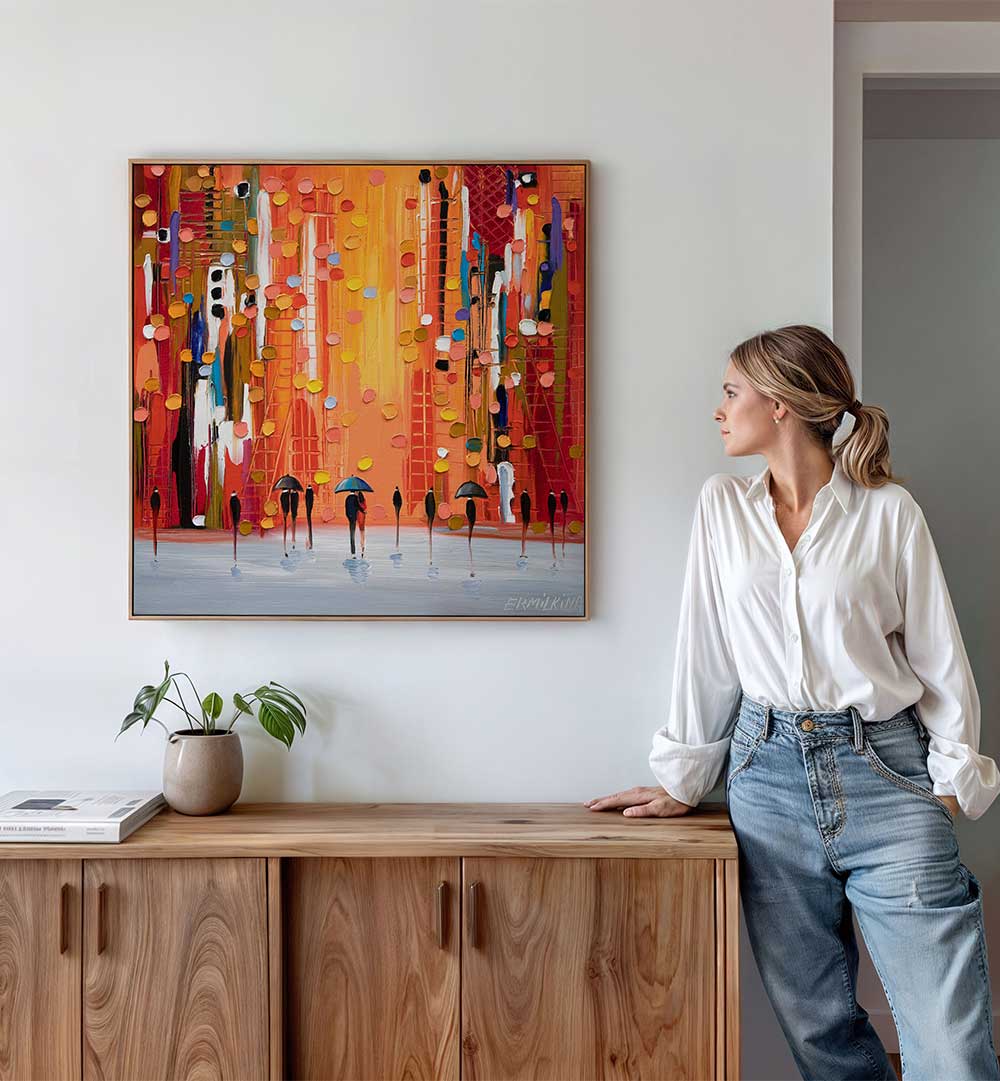 HOT RAINY SUNSET , MODERN IMPRESSIONISM PAINTINGS