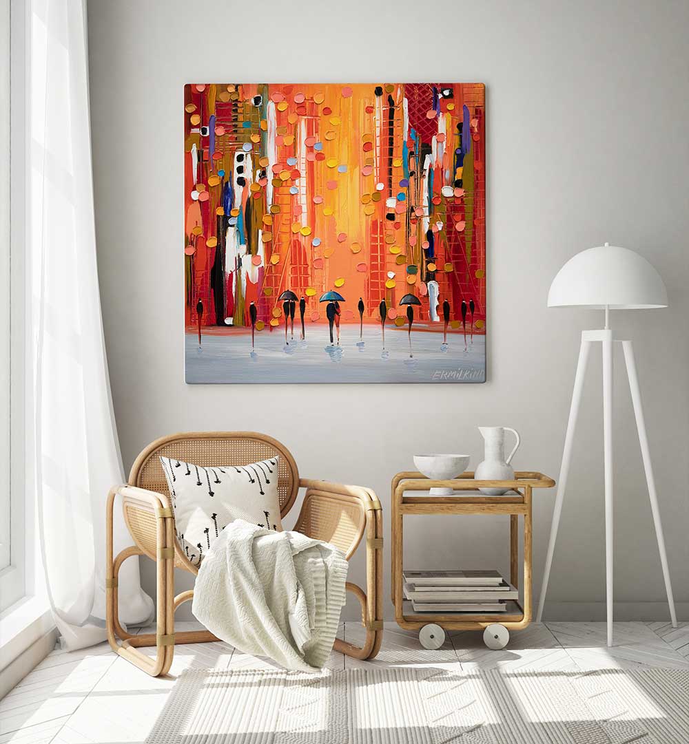 HOT RAINY SUNSET , MODERN IMPRESSIONISM PAINTINGS