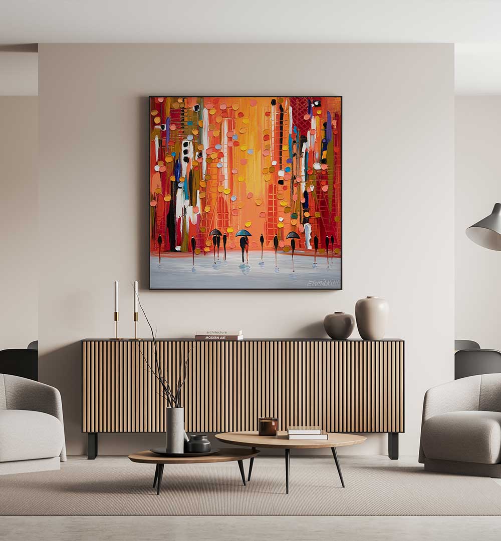 HOT RAINY SUNSET , MODERN IMPRESSIONISM PAINTINGS