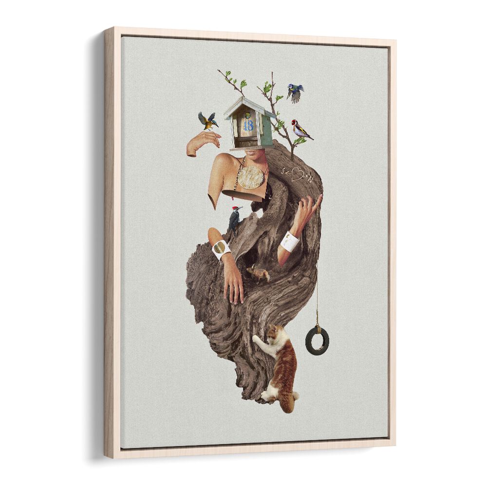 House No.18 Surreal Art Artwork in Oak Wood Floater Frame