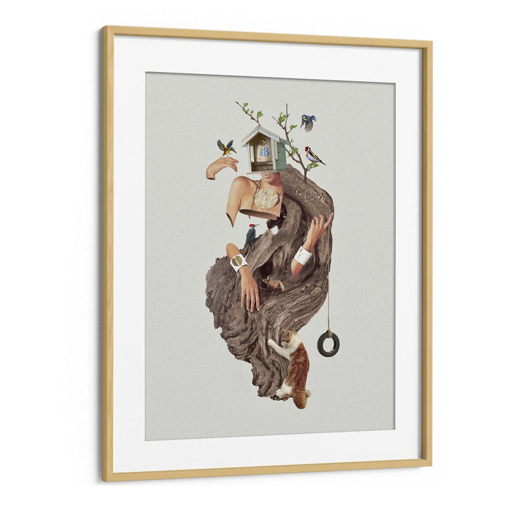 House No.18 Surreal Art Artwork in Oak Wood Frame With Mount