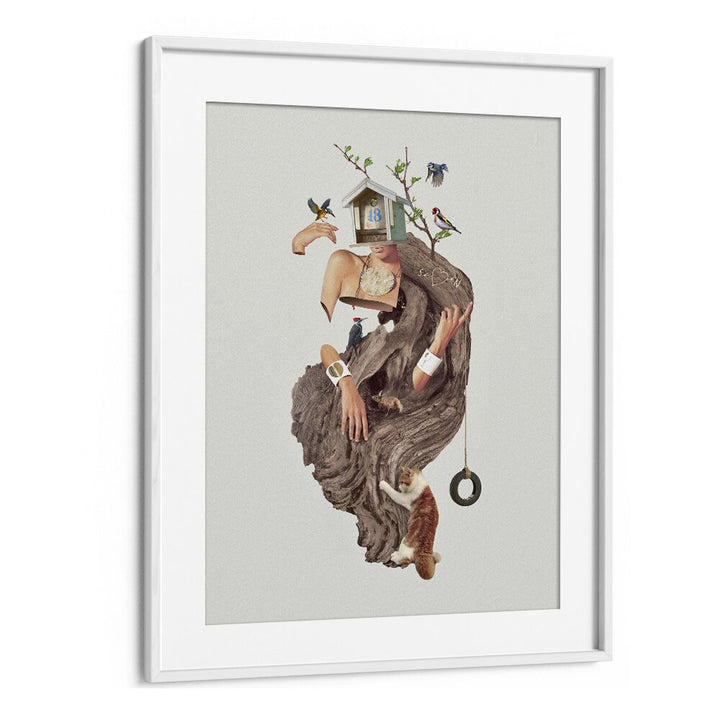 House No.18 Surreal Art Artwork in White Frame With Mount