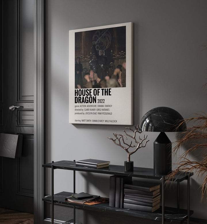 HOUSE OF THE DRAGON 2022 I MOVIE POSTERS in Gallery Wrap hanging on wall above console table beside door