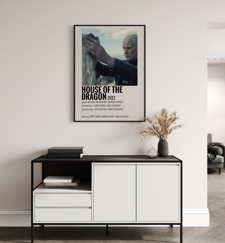 HOUSE OF THE DRAGON 2022 II MOVIE POSTERS in Black Plain Frame hanging on wall above study table