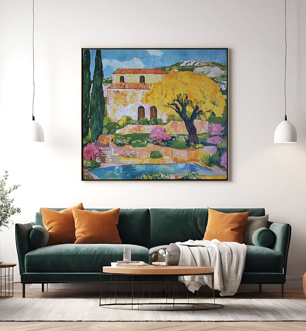 Luxurious interior design featuring the HOUSE BY THE POOL artwork, perfect for enhancing elegant living spaces.