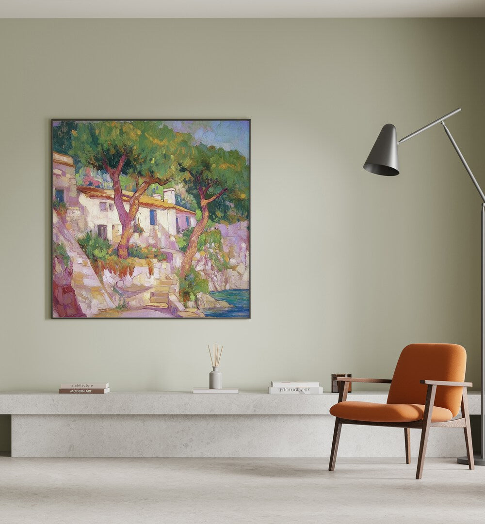 Beautiful artwork depicting a coastal scene, embodying the essence of the HOUSE BY THE SEA and serene oceanfront living.