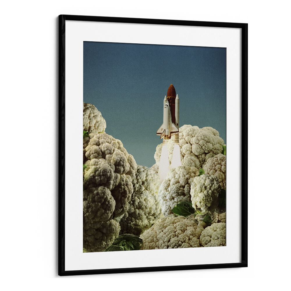 Houston We Have Cauliflower Rocket Take Off Surreal Art Artwork in Black Frame With Mount
