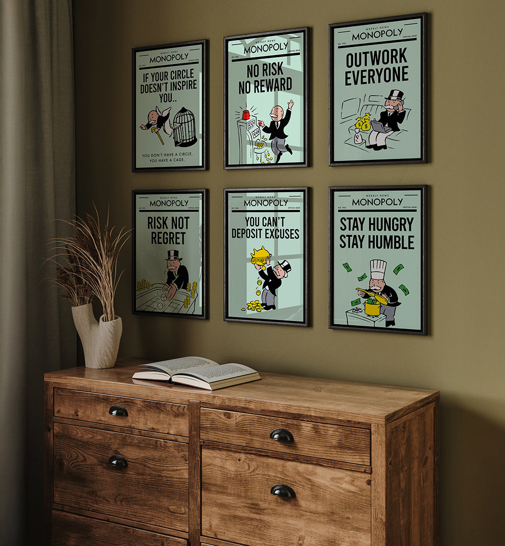 HUSTLE MONOPOLY , SET OF 6 PAINTINGS