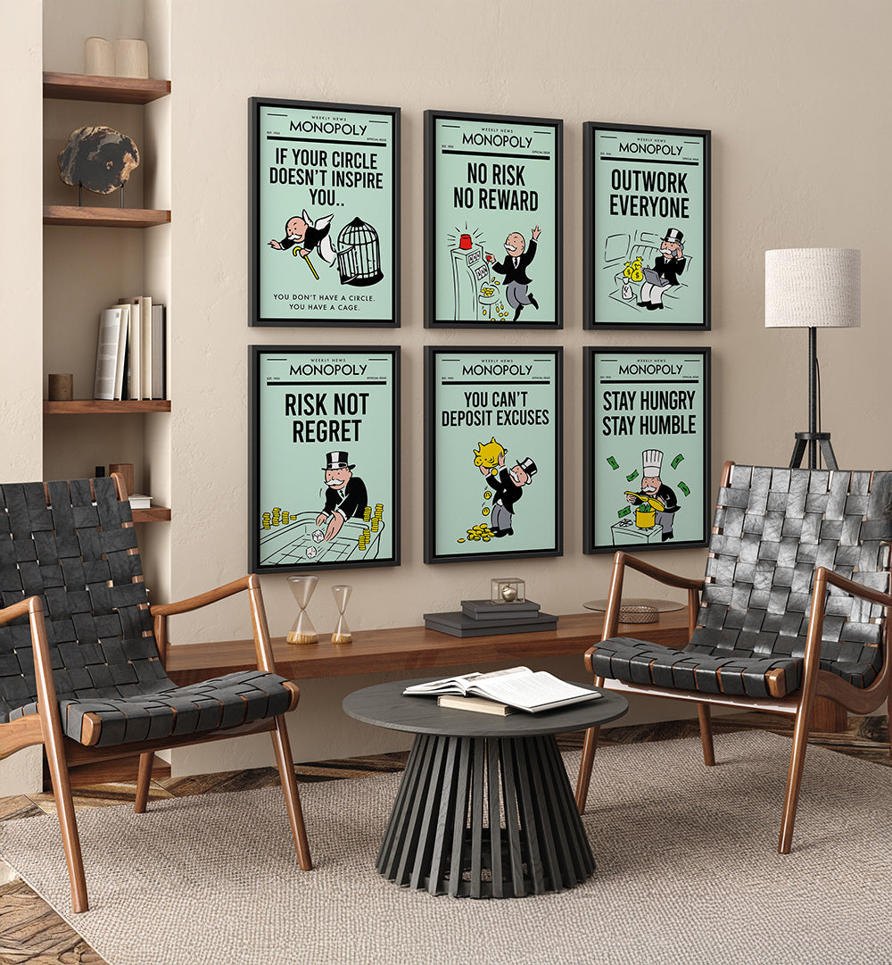 HUSTLE MONOPOLY , SET OF 6 PAINTINGS