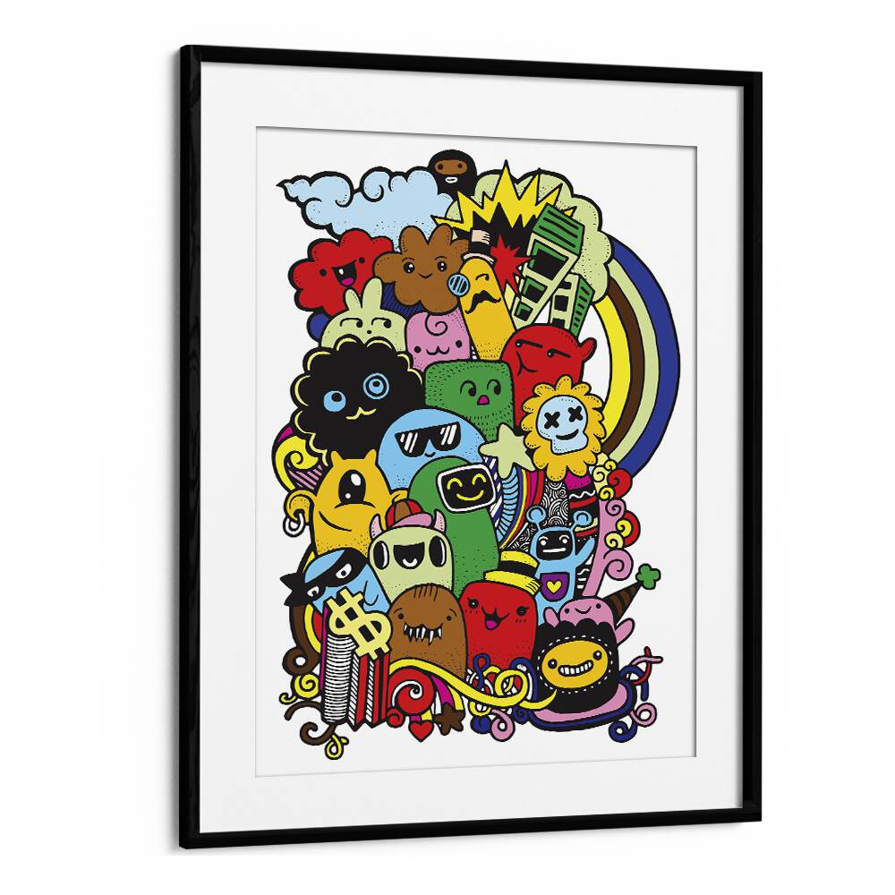 Hustling Doodle Art Artwork in Black Frame With Mount