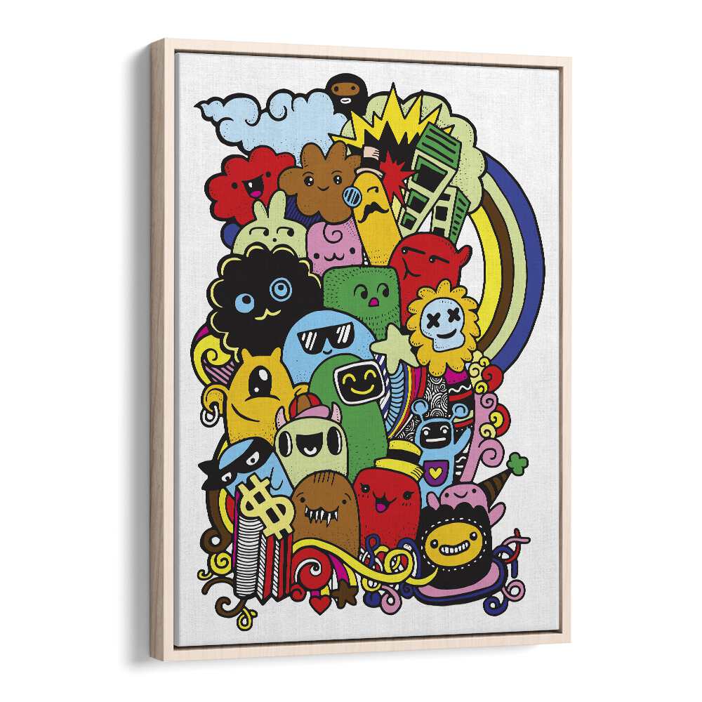 Hustling Doodle Art Artwork in Oak Wood Floater Frame