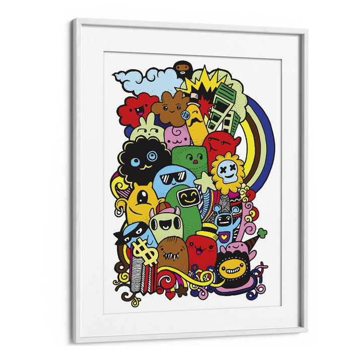 Hustling Doodle Art Artwork in White Frame With Mount