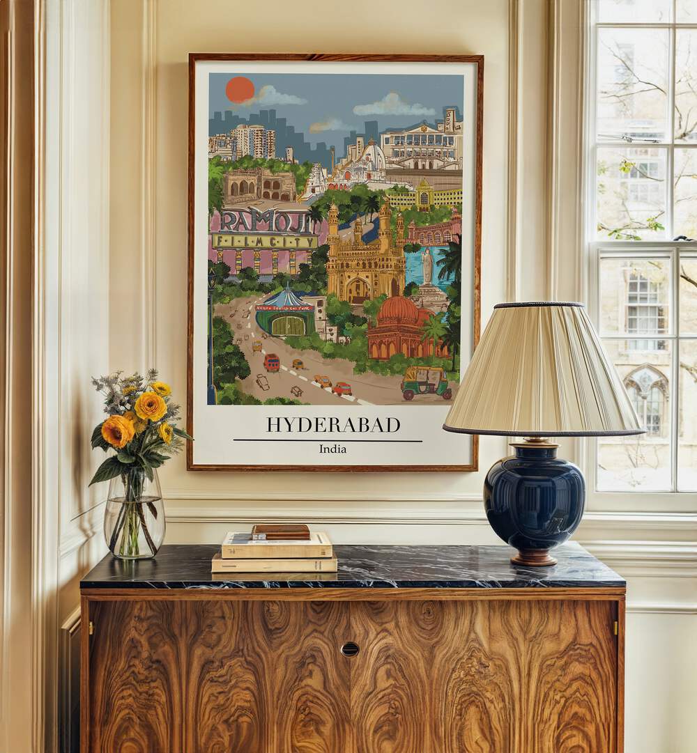 Hyderabad Travel Posters showcase the artistic beauty of the city, perfect for home decor by Saumya Agarwal.