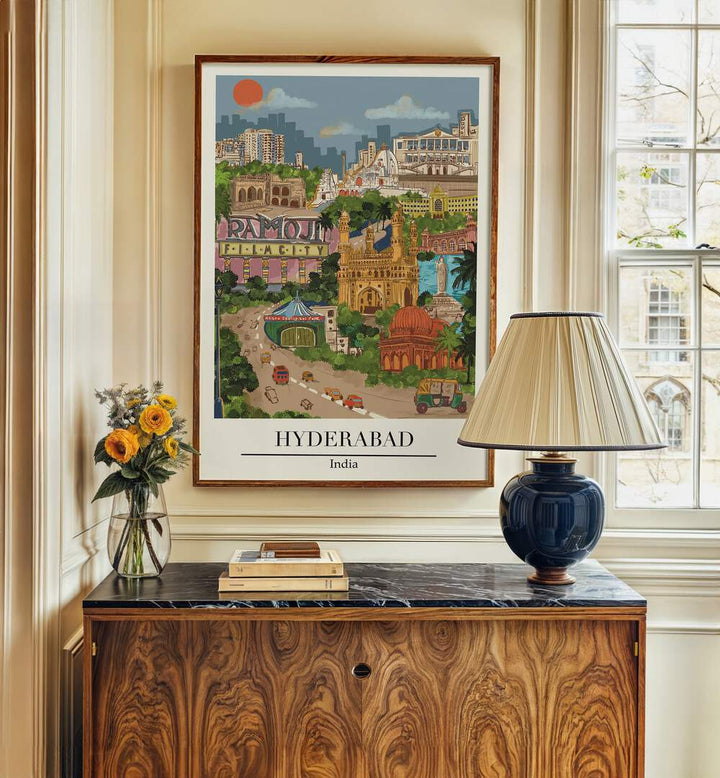 Hyderabad Travel Posters showcase the artistic beauty of the city, perfect for home decor by Saumya Agarwal.