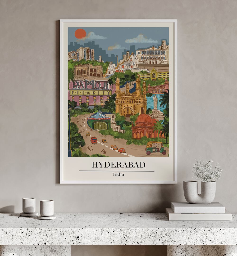 Explore the vibrant beauty of Hyderabad with this stunning travel poster by Saumya Agarwal, perfect for your decor.