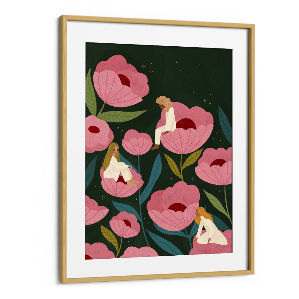 Habitat By Bea Muller Women Illustration Paintings in Oak Wood Frame With Mount