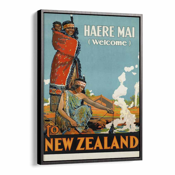 Haere Mai Welcome-to New Zealand  Travel Posters in Black Floater Frame