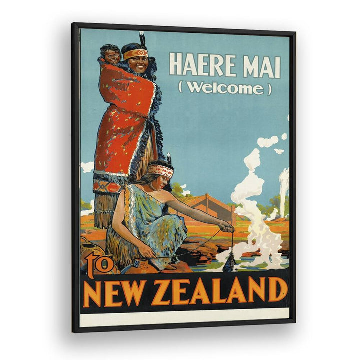 Haere Mai Welcome-to New Zealand  Travel Posters in Black Plain Frame