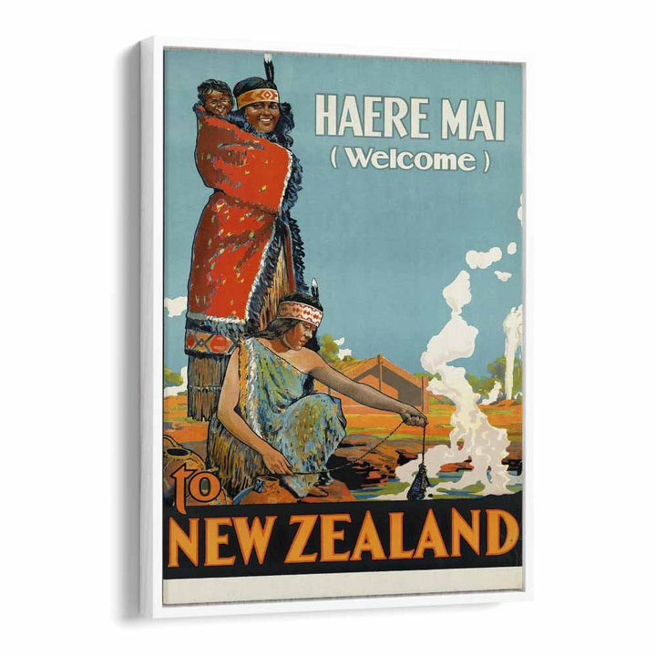 Haere Mai Welcome-to New Zealand  Travel Posters in White Floater Frame