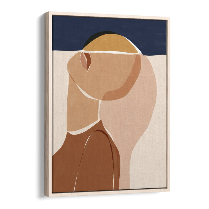 Half Face Half Sun By Ivy Green Women Illustration Paintings in Oak Wood Floater Frame