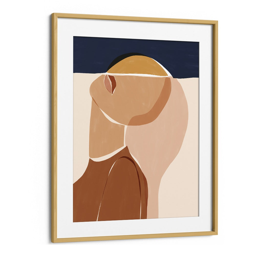 Half Face Half Sun By Ivy Green Women Illustration Paintings in Oak Wood Frame With Mount