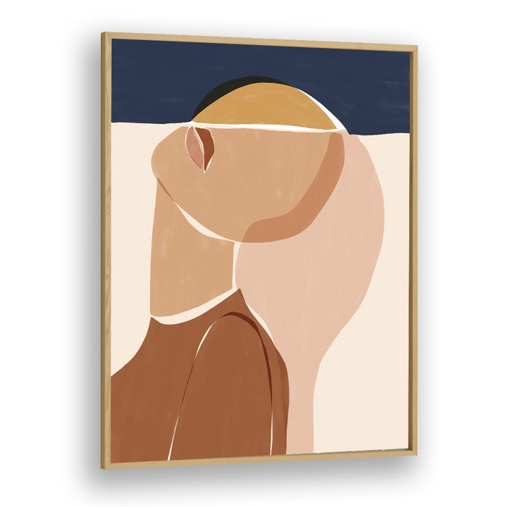 Half Face Half Sun By Ivy Green Women Illustration Paintings in Oak Wood Plain Frame