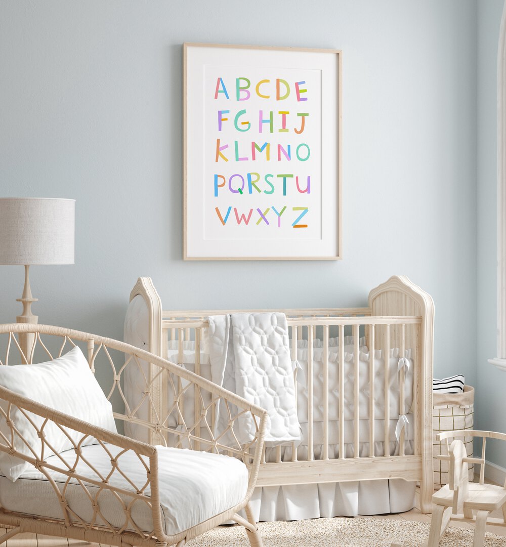 Hand Drawn Alphabet By Carla Daly Kids Painting placed on a wall 