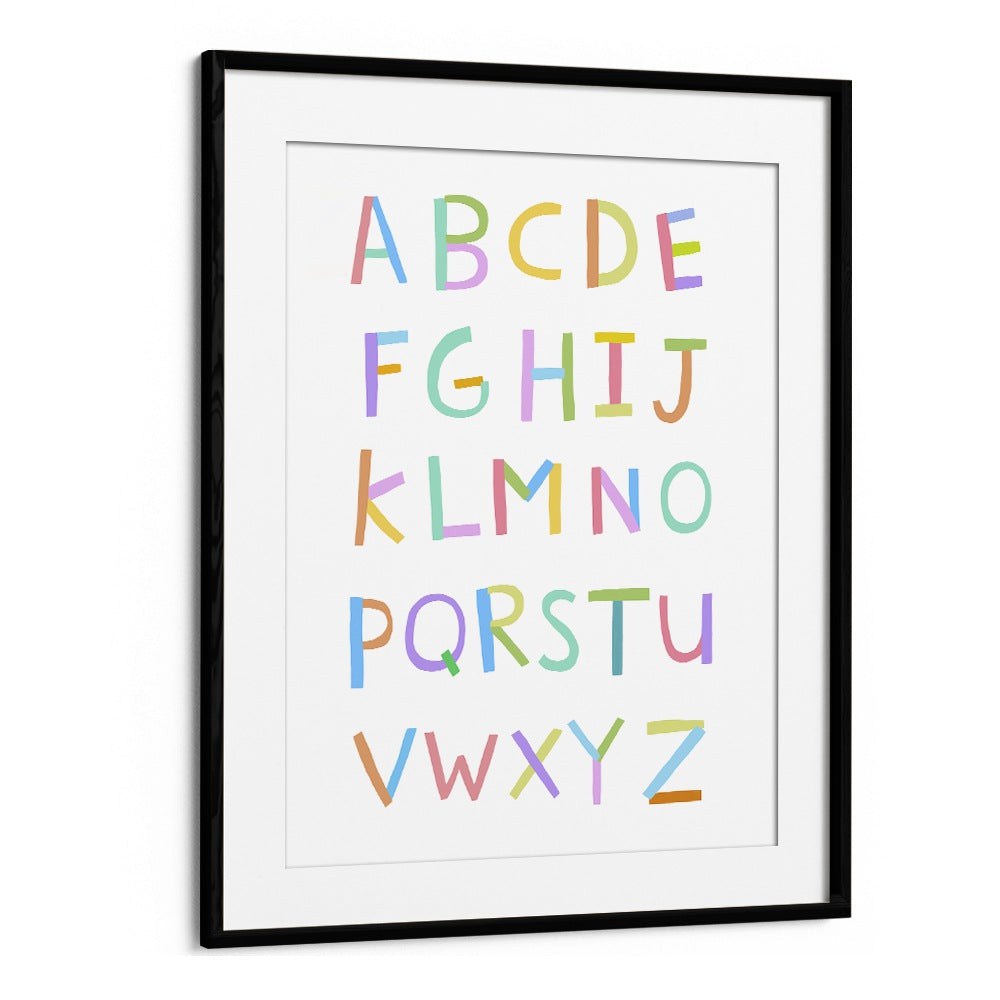 Hand Drawn Alphabet By Carla Daly Kids Painting in Black Frame With Mount