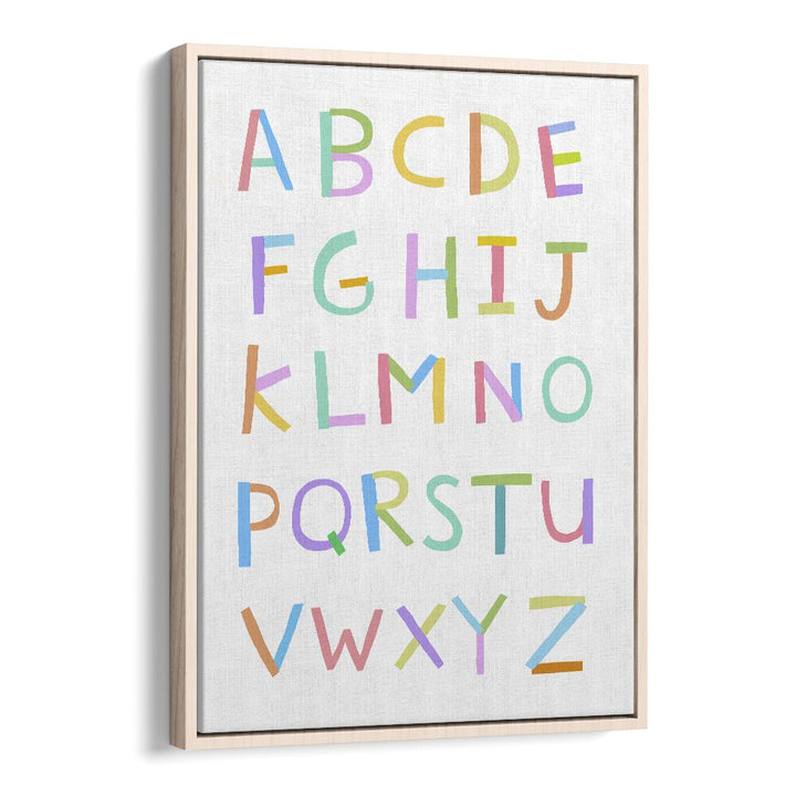 Hand Drawn Alphabet By Carla Daly Kids Painting in Oak Wood Floater Frame