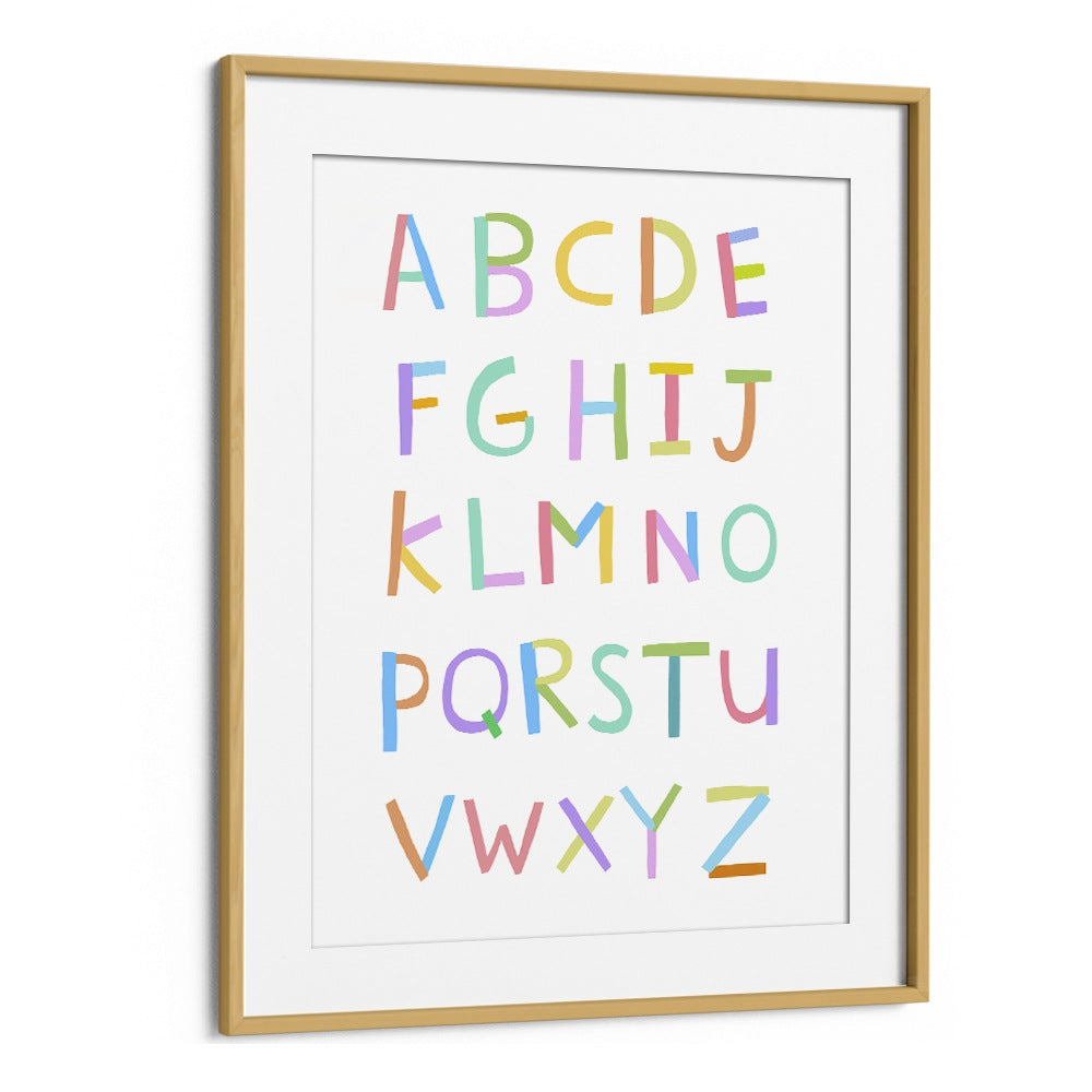 Hand Drawn Alphabet By Carla Daly Kids Painting in Oak Wood Frame With Mount