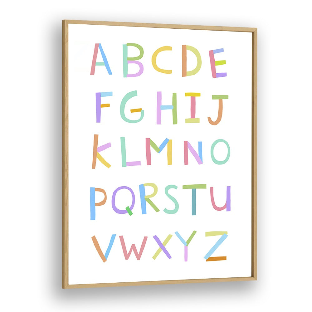 Hand Drawn Alphabet By Carla Daly Kids Painting in Oak Wood Plain Frame