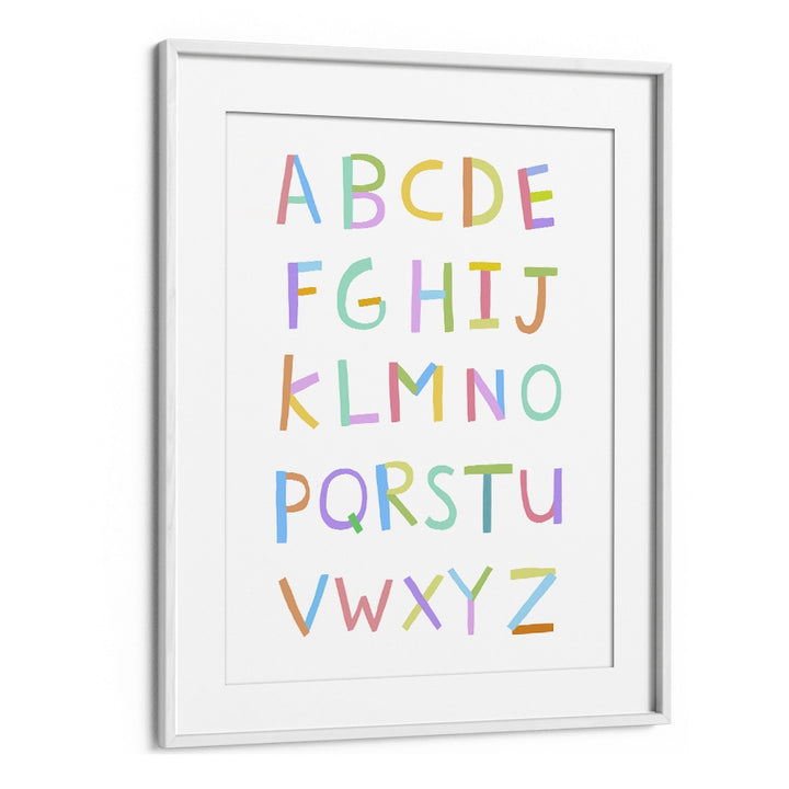 Hand Drawn Alphabet By Carla Daly Kids Painting in White Frame With Mount